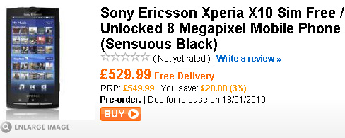 Sony Ericsson Xperia X10 from Play.com