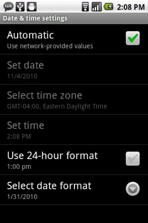 daylight savings time Android