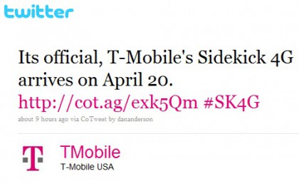 TWITTER tmobile sidekick 4G android slider qwerty