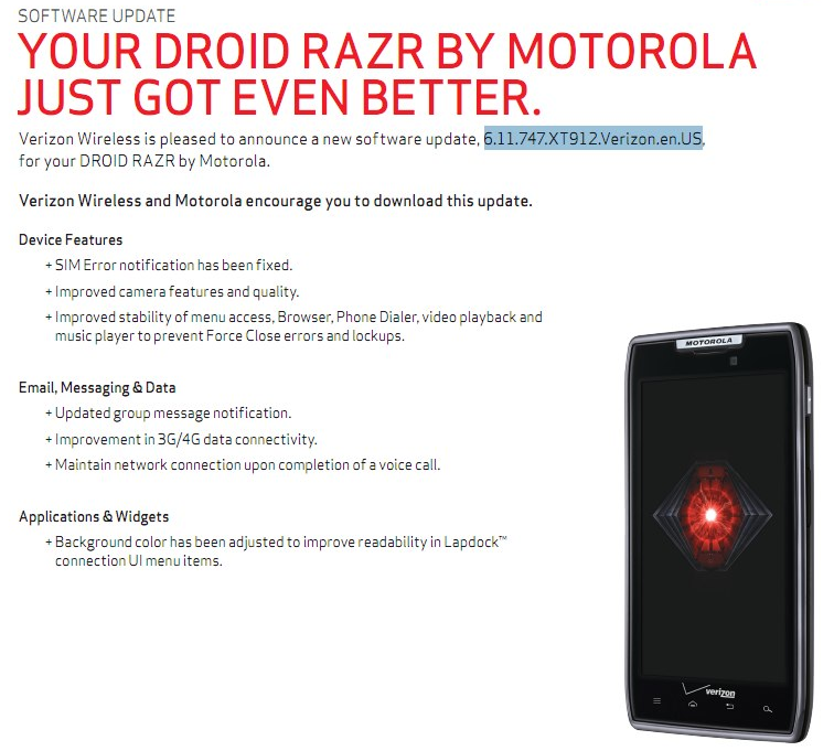 Motorola DROID RAZR Begins Update Soak, Brings Fixes and Improvements Motorola DROID RAZR Begins Update Soak, Brings Fixes and Improvements