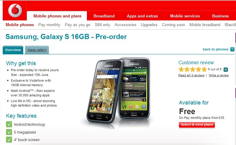 Samsung Galaxy S 16GB - pre-order with Vodafone UK 4