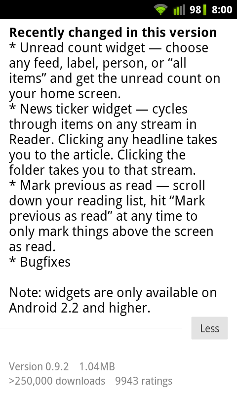 Official Google Reader For Android Gets An Update, v 0.9.2 Adds Widget Support 4