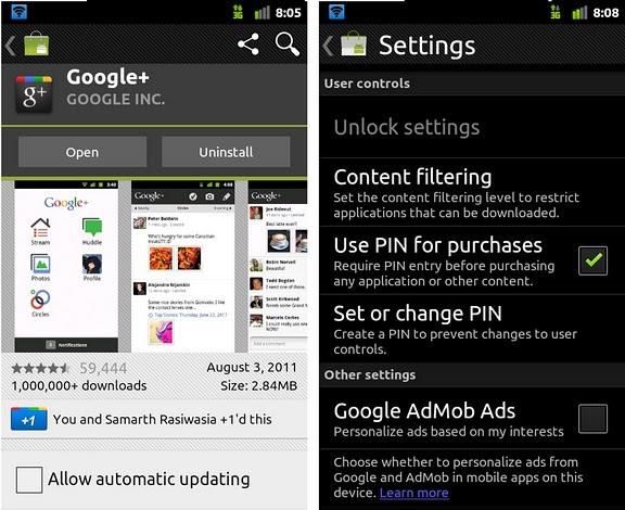 Android Market 3.1.3 brings +1 and pin lockout controls 4