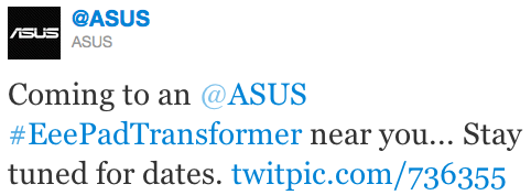 Asus Tweets ICS is "Coming to an @ASUS #EeePadTransformer near you" 2
