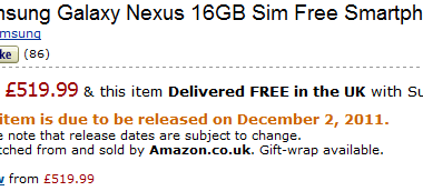 Amazon UK Reschedules Galaxy Nexus Availability to December 2nd 9