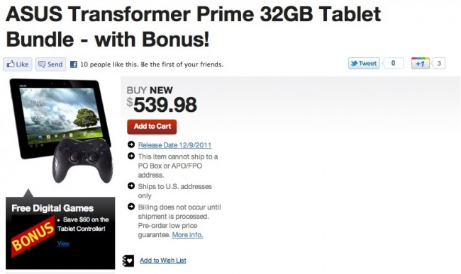 Transformer Prime Available December 9th According to GameStop 3