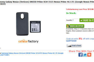 Galaxy Nexus 3,800mAh Extended Battery Available For Only $13.99 5