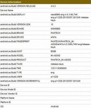 Leaked Benchmark: Pantech IM-A830S sporting a 720p display, Snapdragon S4, and ICS 5