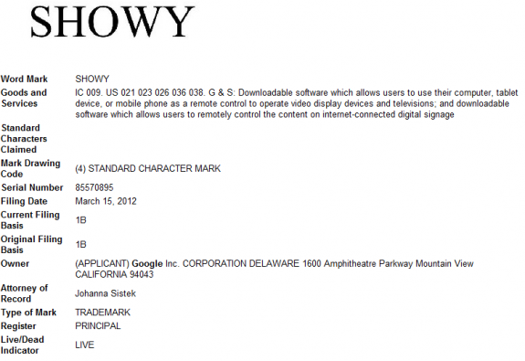 Google Trademarks Showy: The Downloadable Remote Control Software for Any Device 2