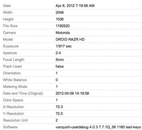 EXIF Data Exposes Motorola DROID RAZR HD 4