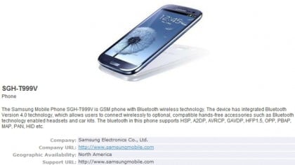 Samsung Galaxy S III for T-Mobile (SGH-T999) and AT&T (SGH-I747) get Bluetooth certified 3