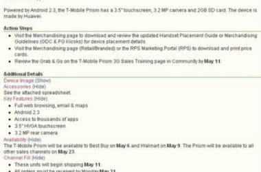 Leaked Documents Show T-Mobile Prism Launching on May 6th 4