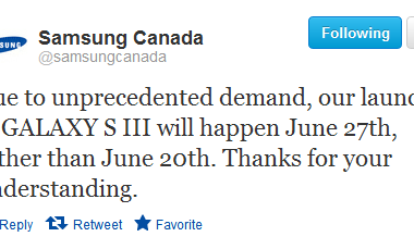 Canadian Samsung Galaxy S III Delayed Until June 27th 20