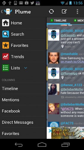 Twitter app Plume updated with "swipe-able panel" and Facebook picture sharing 4