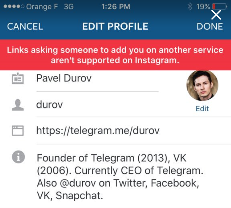 Don't promote your other social media profiles on Instagram 3