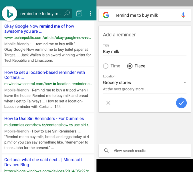 Reminders search results