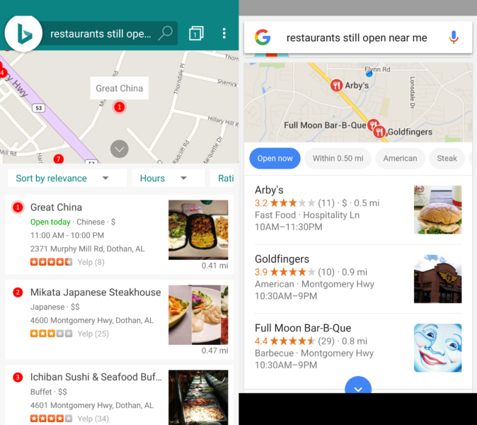 Restaurants search results