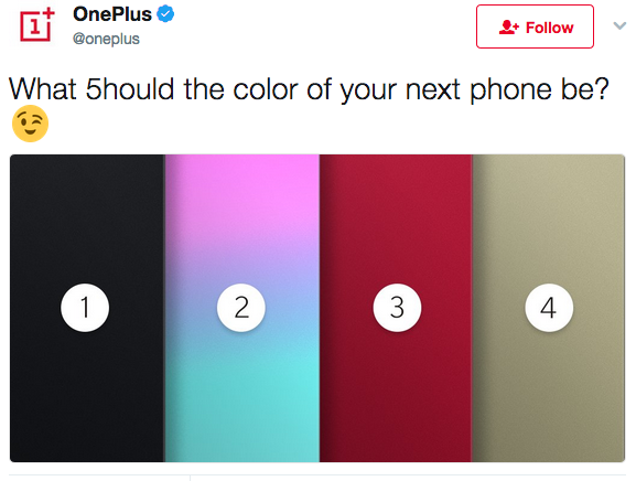 Does this tweet tease colors for the OnePlus 5? 4