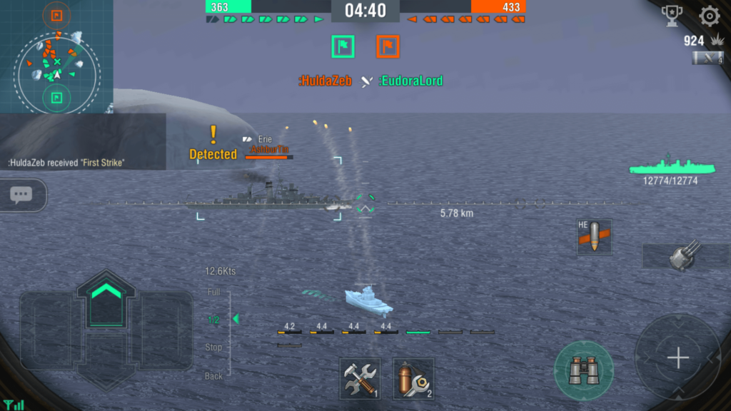Use Zoom to target enemy warships.