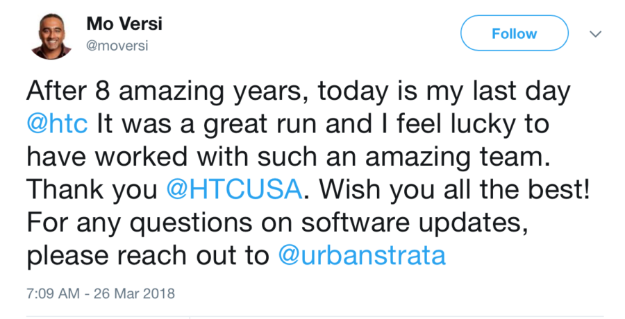 Mo Versi, VP of Product Management for HTC, departs the company 5