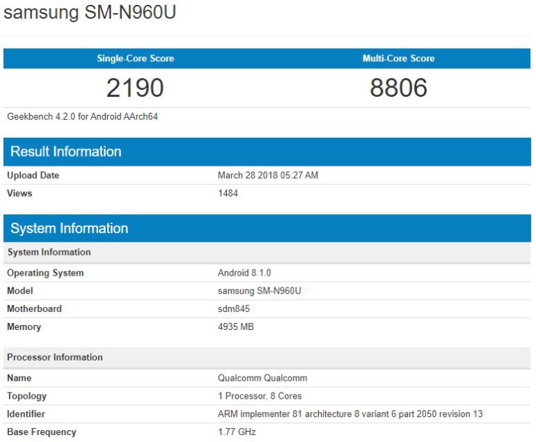 Samsung Galaxy Note 9 surfaces in benchmark entry 4