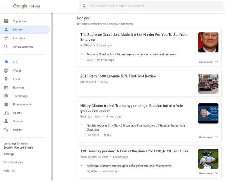 Update to Google News on the web starting to show up 3