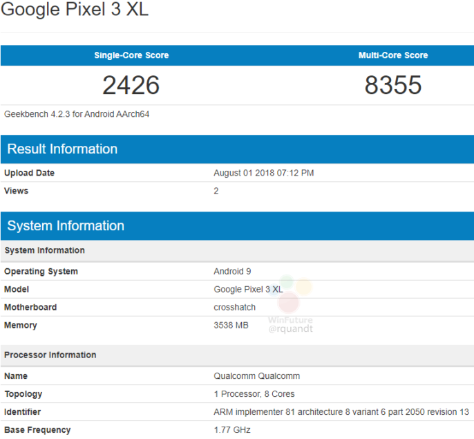 Google Pixel 3 XL shows up in benchmarks, likely with a Snapdragon 845 in tow 5