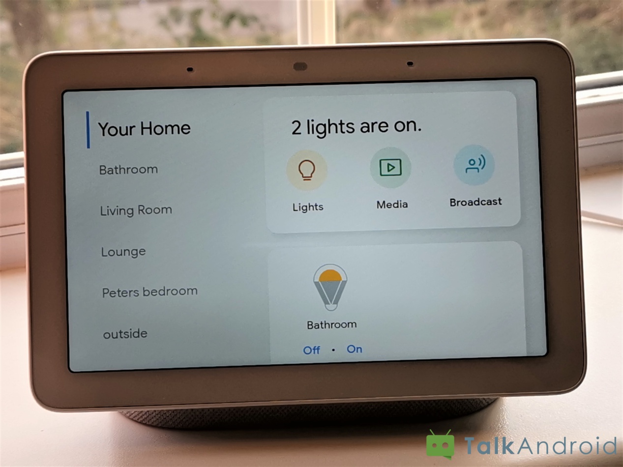 Google Home Hub displaying two lights turned on