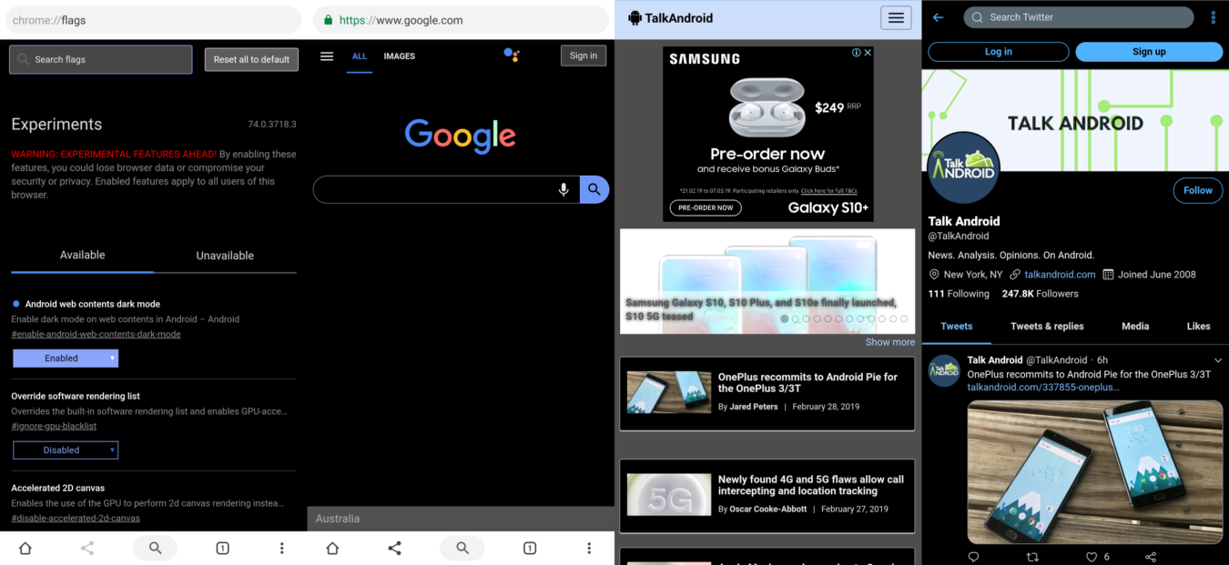Net-wide dark mode being tested in Chrome for Android 4