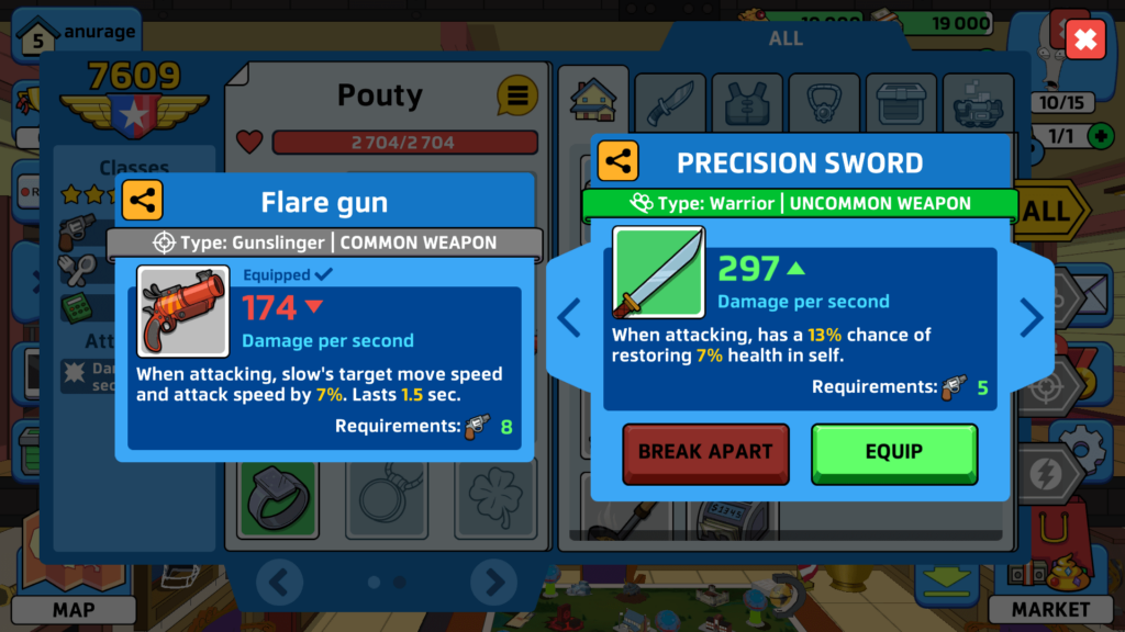 Weapon comparison screen