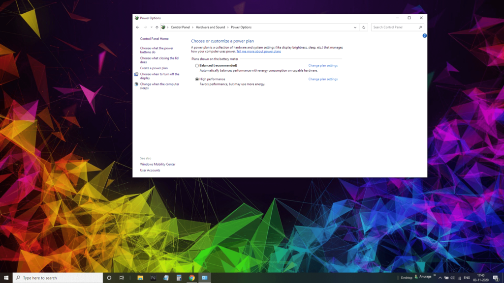 Click on change plan settings