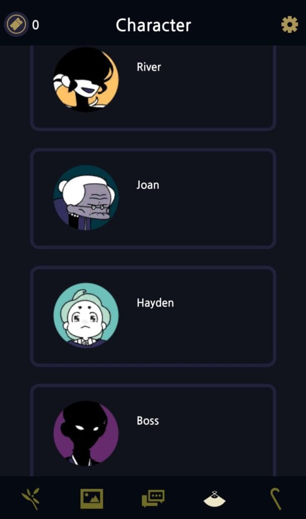 Character screen