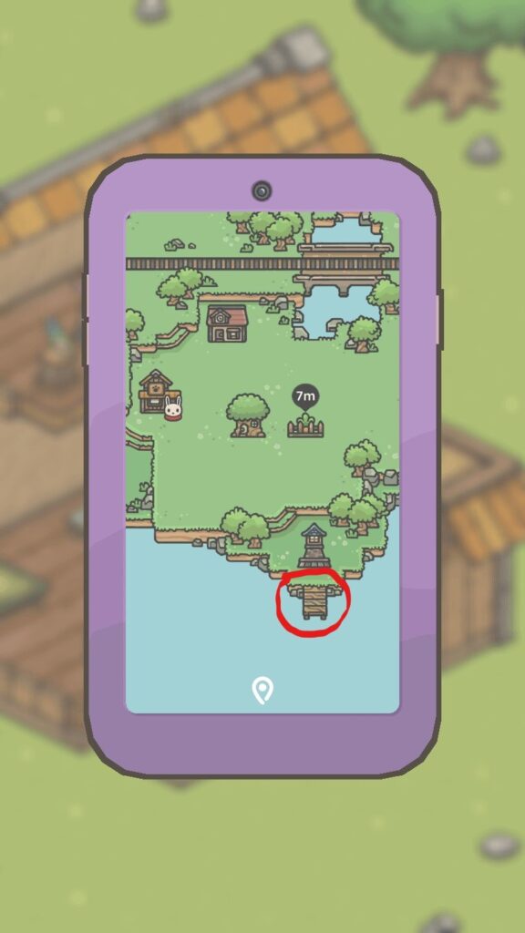 The first fishing spot, the pier, as shown on the map.