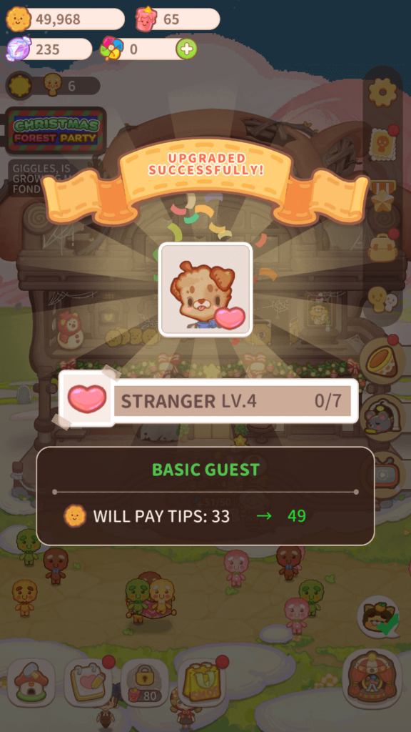 Increasing friendship level of a guest named giggles. 