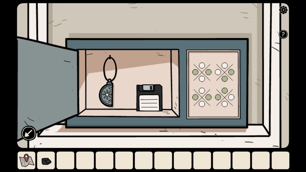 Floppy disk and half-broken medallion in the safe. 