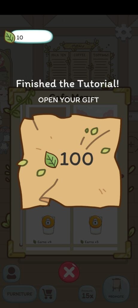 Finish the tutorial to get 100 bonus leaves as rewards
