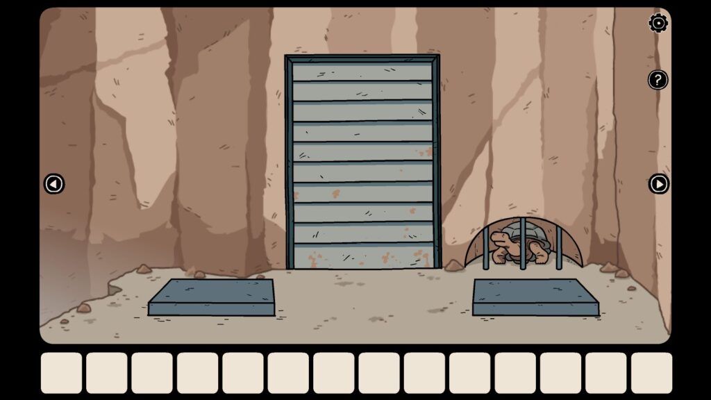 A shuttered door. Notice the tortoise trapped behind bars.