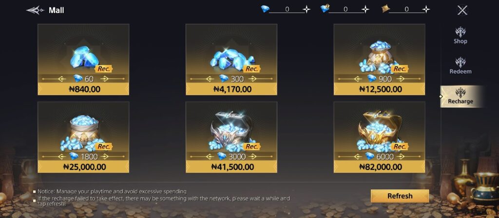 Images showing the UI of the coins and diamonds shop
