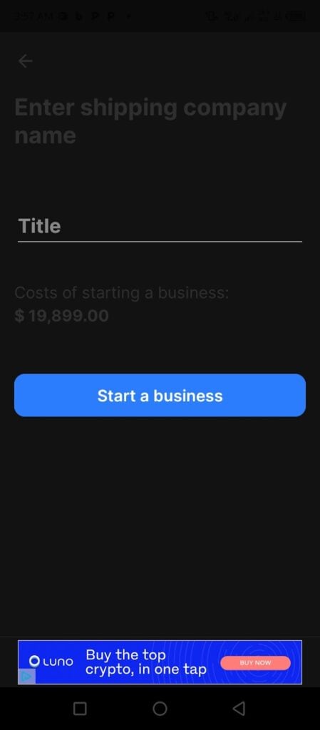 Screenshot of a page for naming your business empire