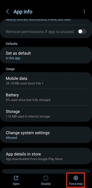 Force stopping Google Play Store on Android