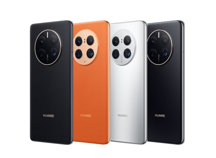 Rear view of four Huawei Mate 50 Pro smartphones