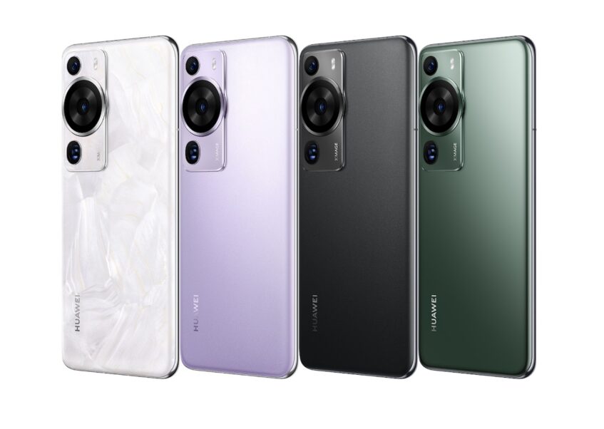 Rear view of four Huawei P60 Pro smartphones