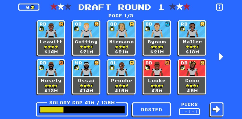 Round 1 of the Draft Picks in Retro Bowl.