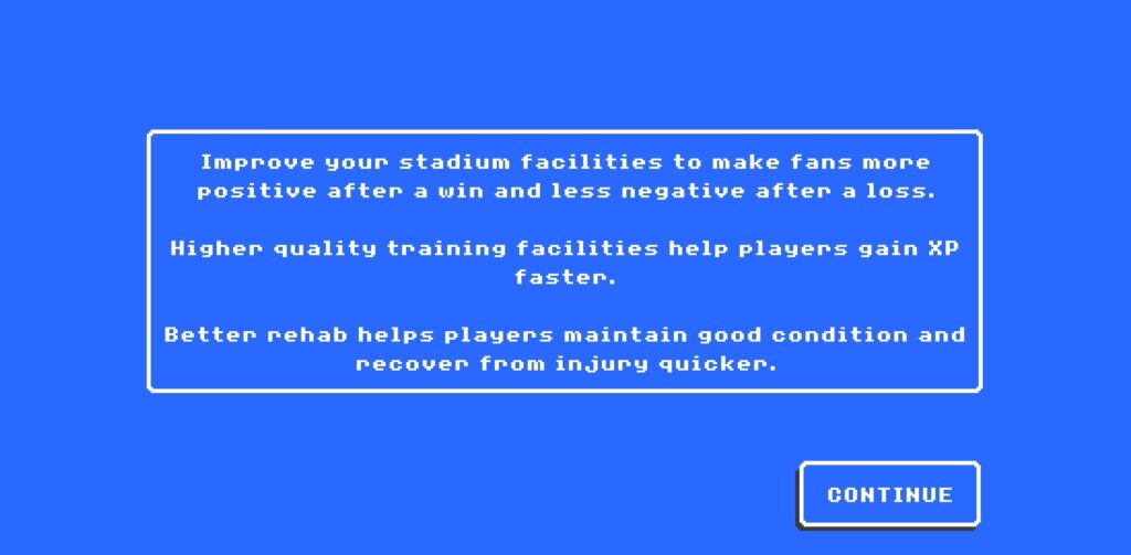 Facilities explained in Retro Bowl.