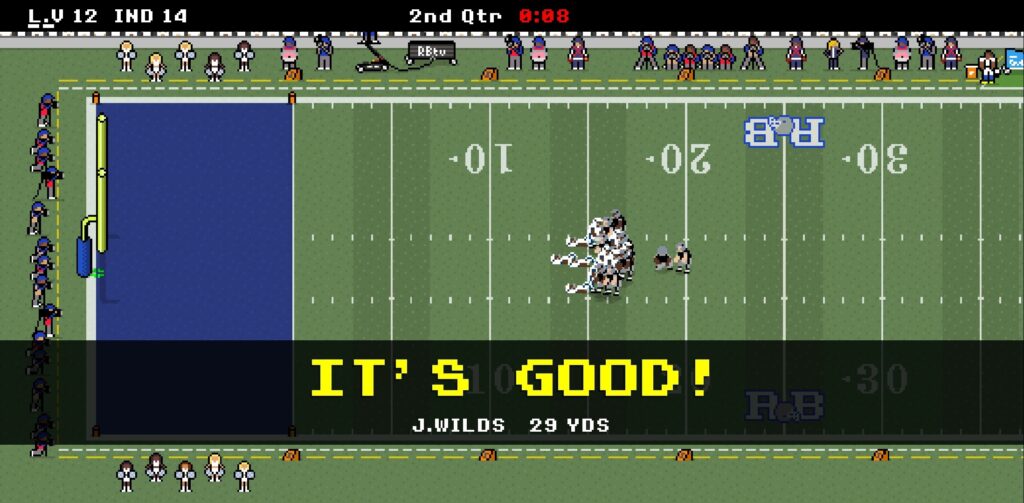 A successful Field Kick taken by the player in Retro Bowl.