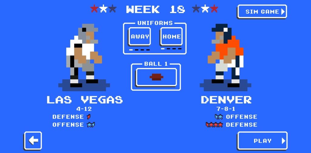 A match preview between Las Vegas and Denver in Retro Bowl.