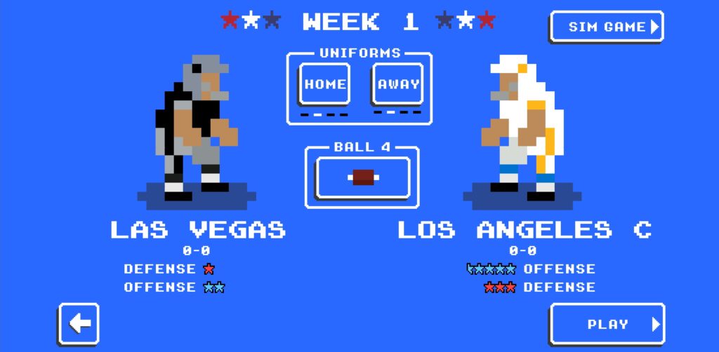 A match preview of Las Vegas vs Los Angeles in Retro Bowl.