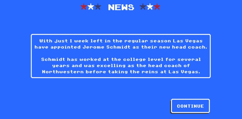 News sharing about the recruitment of a new head coach in Retro Bowl.