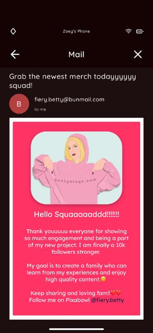 check zoey's mail