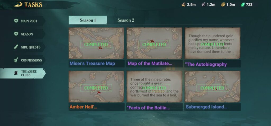 Treasure Clues tab
